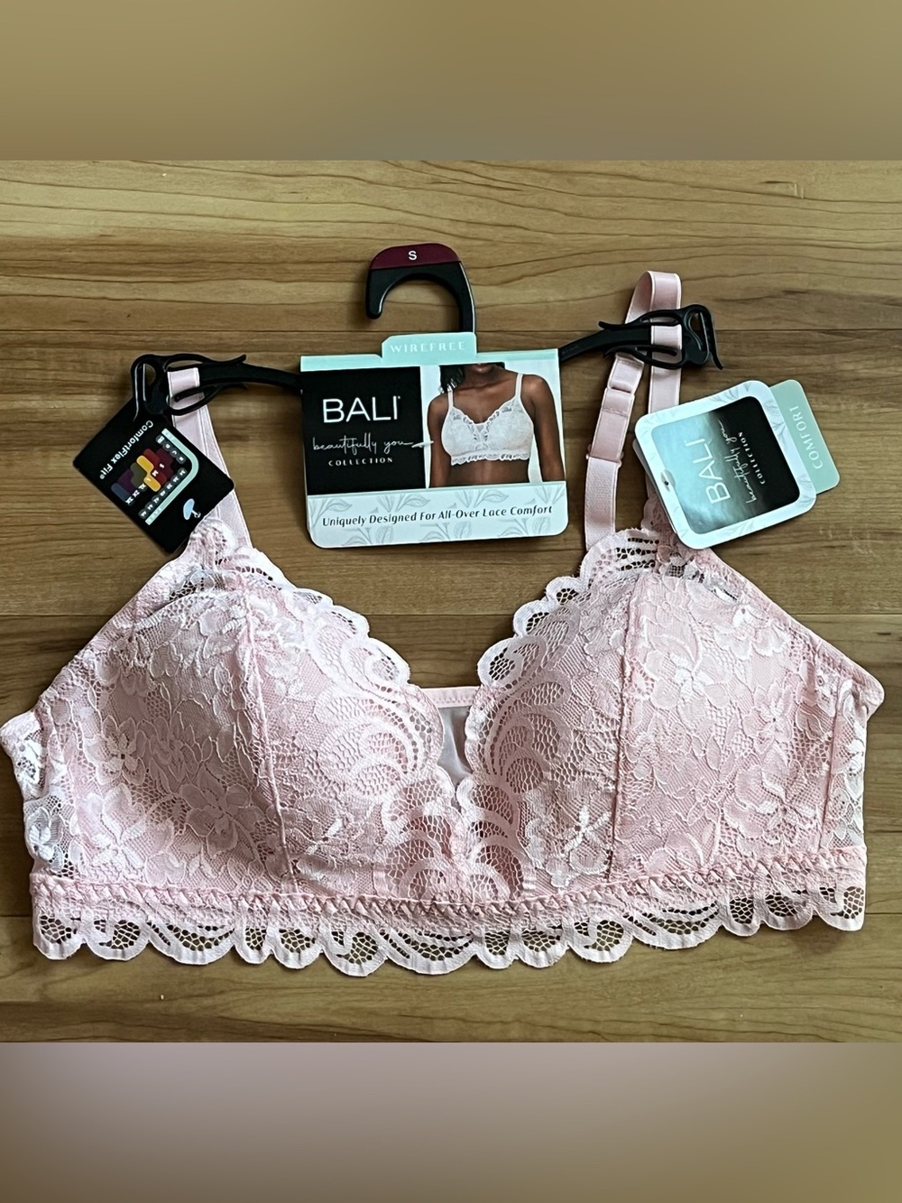 Bali Lace Comfort Wirefree Bralette Pink NWT Adjustable Convertible Straps